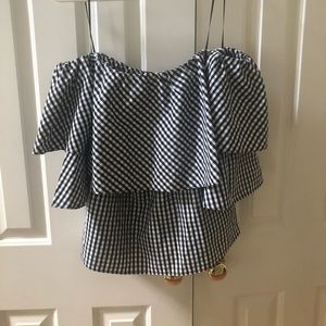 Wayf off the shoulder checked top - M